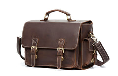 Brown Leather 13 inches SLR Camera Side Bag Messenger Bags HandBag for Men - iwalletsmen