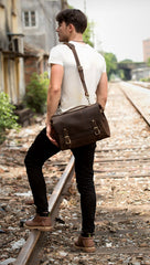 Brown Cool Leather 14 inches Briefcase Work Bag Business Bags Side Bag for Men - iwalletsmen