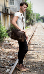 Brown Cool Leather 14 inches Briefcase Work Bag Business Bags Side Bag for Men - iwalletsmen