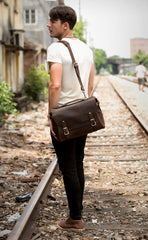 Brown Cool Leather 14 inches Briefcase Work Bag Business Bags Side Bag for Men - iwalletsmen