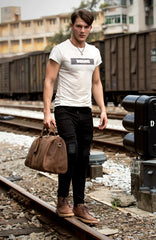 Cool Brown Leather 16 inches Black Shoulder Weekender Bag Travel Bags Duffle luggage Bag for Men - iwalletsmen