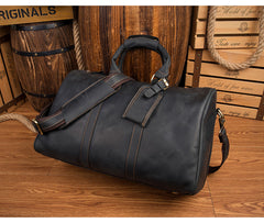 Cool Brown Leather 16 inches Black Shoulder Weekender Bag Travel Bags Duffle luggage Bag for Men - iwalletsmen