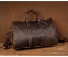 Cool Brown Leather 16 inches Black Shoulder Weekender Bag Travel Bags Duffle luggage Bag for Men - iwalletsmen