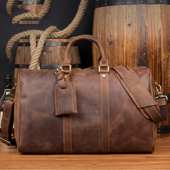 Cool Brown Leather 16 inches Black Shoulder Weekender Bag Travel Bags Duffle luggage Bag for Men - iwalletsmen