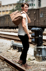 Cool Brown Leather 16 inches Black Shoulder Weekender Bag Travel Bags Duffle luggage Bag for Men - iwalletsmen