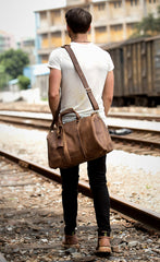 Cool Brown Leather 16 inches Black Shoulder Weekender Bag Travel Bags Duffle luggage Bag for Men - iwalletsmen