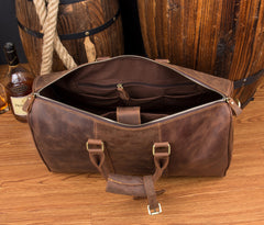 Cool Brown Leather 16 inches Black Shoulder Weekender Bag Travel Bags Duffle luggage Bag for Men - iwalletsmen