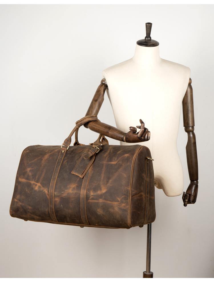 Brown Cool Leather 16 inches Weekender Bag Black Travel Shoulder
