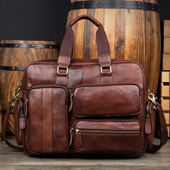 Cool Brown Leather 16 inches Travel Briefcase Side Bag Travel Handbag Luggage Bag for Men - iwalletsmen