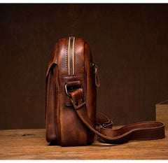Vintage Brown Leather Small Vertical Postman Bag Messenger Bag Courier Bag for Men - iwalletsmen