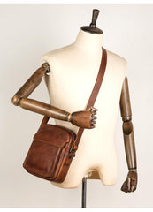 Vintage Brown Leather Small Vertical Postman Bag Messenger Bag Courier Bag for Men - iwalletsmen