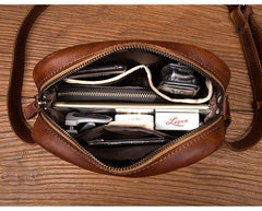 Vintage Brown Leather Small Vertical Postman Bag Messenger Bag Courier Bag for Men - iwalletsmen