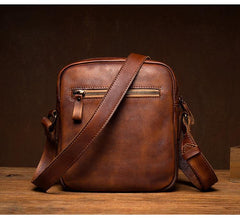 Vintage Brown Leather Small Vertical Postman Bag Messenger Bag Courier Bag for Men - iwalletsmen