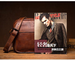 Vintage Brown Leather Small Vertical Postman Bag Messenger Bag Courier Bag for Men - iwalletsmen