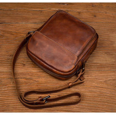 Vintage Brown Leather Small Vertical Postman Bag Messenger Bag Courier Bag for Men - iwalletsmen