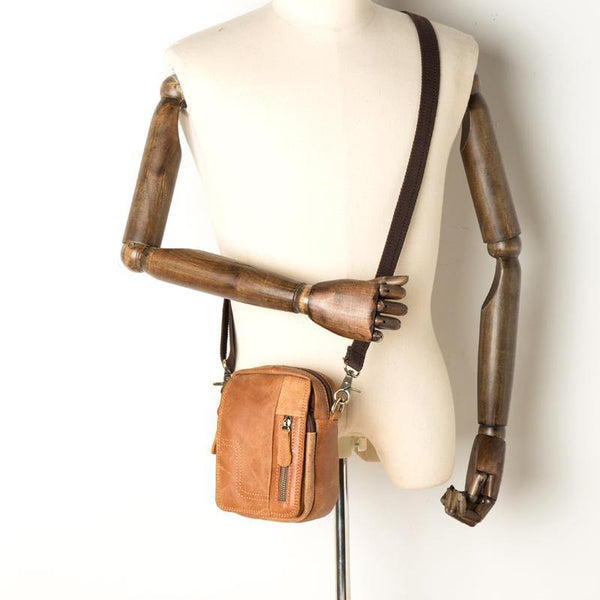 Cool Brown Leather Waist Bag Belt Pouch Small Side Bag Messenger Bag Courier Bags for Men - iwalletsmen