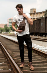 Cool Brown Leather One Shoulder Backpack Sling Bags Crossbody Pack for Men - iwalletsmen