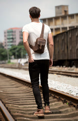 Cool Brown Leather One Shoulder Backpack Sling Bags Crossbody Pack for Men - iwalletsmen