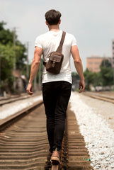 Cool Brown Leather One Shoulder Backpack Sling Bags Crossbody Pack for Men - iwalletsmen