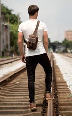 Cool Brown Leather One Shoulder Backpack Sling Bags Crossbody Pack for Men - iwalletsmen