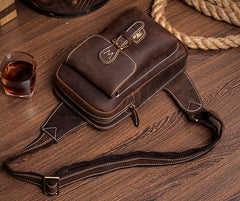 Cool Brown Leather One Shoulder Backpack Sling Bags Crossbody Pack for Men - iwalletsmen