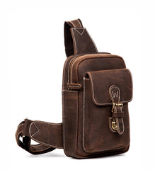 Cool Brown Leather One Shoulder Backpack Sling Bags Crossbody Pack for Men - iwalletsmen
