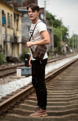 Cool Brown Leather One Shoulder Backpack Sling Bags Crossbody Pack for Men - iwalletsmen