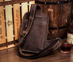 Cool Brown Leather One Shoulder Backpack Sling Bags Crossbody Pack for Men - iwalletsmen
