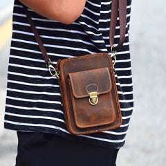 Brown Cool Leather Men Belt Pouch Vintage Coffee Waist Bag Belt Bag Hip Bag Mini Side Bag for Men - iwalletsmen