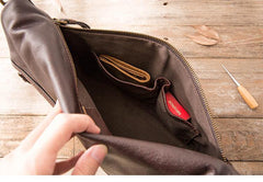 Brown Cool Leather Mens 11 inches Side Bags Messenger Bags Khaki Leather Courier Bag for Men - iwalletsmen