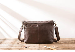 Brown Cool Leather Mens 11 inches Side Bags Messenger Bags Khaki Leather Courier Bag for Men - iwalletsmen