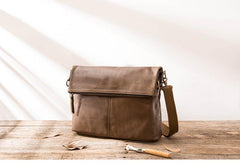 Brown Cool Leather Mens 11 inches Side Bags Messenger Bags Khaki Leather Courier Bag for Men - iwalletsmen