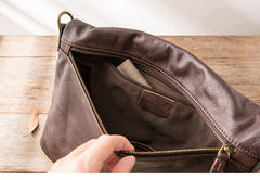 Brown Cool Leather Mens 11 inches Side Bags Messenger Bags Khaki Leather Courier Bag for Men - iwalletsmen