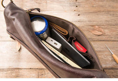 Brown Cool Leather Mens 11 inches Side Bags Messenger Bags Khaki Leather Courier Bag for Men - iwalletsmen