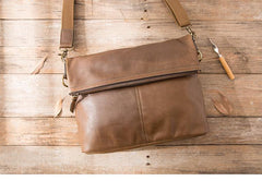 Brown Cool Leather Mens 11 inches Side Bags Messenger Bags Khaki Leather Courier Bag for Men - iwalletsmen