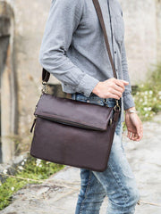 Brown Cool Leather Mens 11 inches Side Bags Messenger Bags Khaki Leather Courier Bag for Men - iwalletsmen