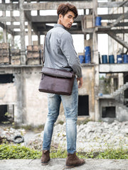 Brown Cool Leather Mens 11 inches Side Bags Messenger Bags Khaki Leather Courier Bag for Men - iwalletsmen