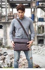Brown Cool Leather Mens 11 inches Side Bags Messenger Bags Khaki Leather Courier Bag for Men - iwalletsmen