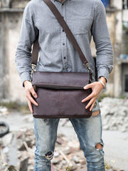 Brown Cool Leather Mens 11 inches Side Bags Messenger Bags Khaki Leather Courier Bag for Men - iwalletsmen