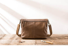 Brown Cool Leather Mens 11 inches Side Bags Messenger Bags Khaki Leather Courier Bag for Men - iwalletsmen