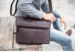 Brown Cool Leather Mens 11 inches Side Bags Messenger Bags Khaki Leather Courier Bag for Men - iwalletsmen