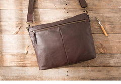 Brown Cool Leather Mens 11 inches Side Bags Messenger Bags Khaki Leather Courier Bag for Men - iwalletsmen