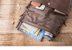 Brown Cool Leather Mens 11 inches Side Bags Messenger Bags Khaki Leather Courier Bag for Men - iwalletsmen