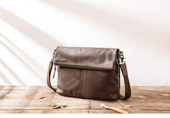 Brown Cool Leather Mens 11 inches Side Bags Messenger Bags Khaki Leather Courier Bag for Men - iwalletsmen