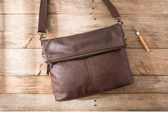 Brown Cool Leather Mens 11 inches Side Bags Messenger Bags Khaki Leather Courier Bag for Men - iwalletsmen