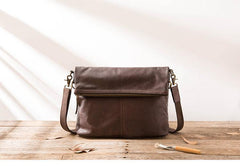 Brown Cool Leather Mens 11 inches Side Bags Messenger Bags Khaki Leather Courier Bag for Men - iwalletsmen