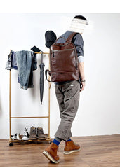 Brown Cool Leather Mens School Backpack College Backpack Computer Backpack For Men - iwalletsmen