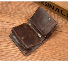 Brown Cool Leather Mens Trifold Small Wallet billfold Wallet Bifold Pocket Small Wallet for Men - iwalletsmen