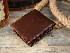 Brown Cool Leather Mens Thin Small Wallet Front Pocket Wallet Trifold billfold Wallets for Men - iwalletsmen