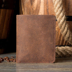 Brown Cool Leather Mens Bifold Small Wallet Thin Front Pocket Wallets Slim billfold Wallet for Men - iwalletsmen